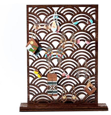 KASESSS Porta Orecchini a Onda in Legno, Porta Orecchini Organizer, Espositore Orecchini, Portaorecchini da Appendere con Base con 100 Fori Supporto per Orecchini per Casa Negozi per Donne e Ragazze