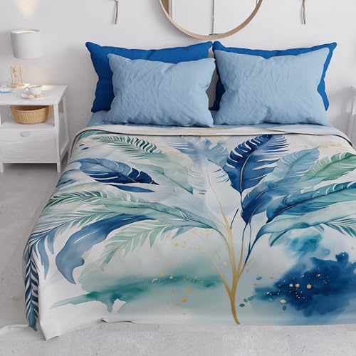 PETTI Artigiani Italiani - Telo Arredo Copridivano Copritutto in Microfibra 260x270 cm, Fantasia Palma Blu | Multiuso per Divani, Copriletto e Copritavolo | Telo Protettivo Lavabile