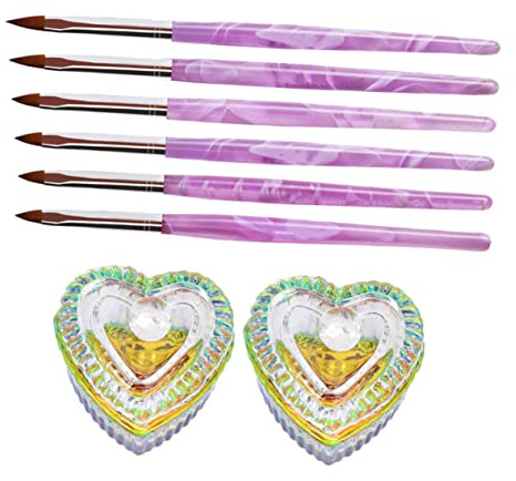 POPETPOP Set Manucure 8 Pièces Coupe Nail Art 2 Gobelets Verre Cœur Et 6 Stylos Pinceaux Acrylique Pour Dessin Ongles Professionnels Usage Salon Et Débutants