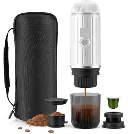 VXDEFP Coffee Machines,Portable Coffee Maker, Heating Portable Coffee Machine Fit Capsule And Ground Travel Espresso Coffee Maker For Camping Office With Portable Bag(Bianco)