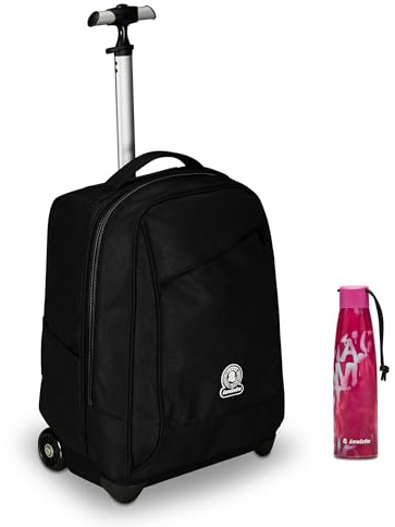 Invicta Trolley Scuola Benin Solid, Nero, 2 in 1, Con Spallacci Uso Zaino, Tasca porta Borraccia e Porta Laptop, Scuola & Viaggio, Ragazzi Borraccia, Rosa, Borraccia Term