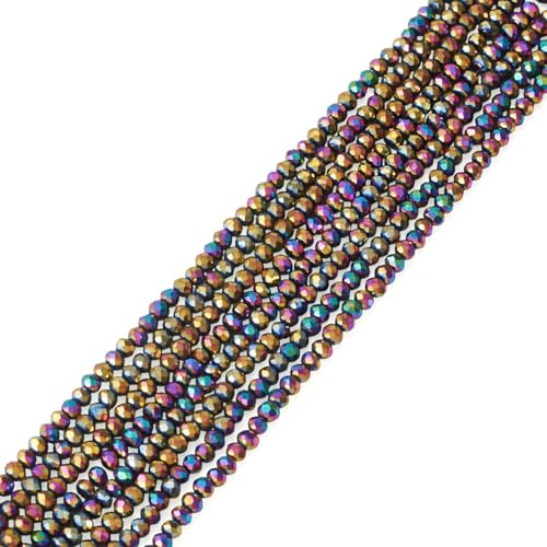 Craftora 10 Strands Faceted Glass Rondelle Beads 3mm Rainbow Color Crystal Craft Beads Bulk for Friendship Bracelet Necklace Earring Jewelry Making