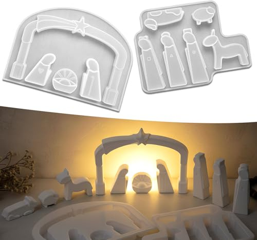 Silikon Gießform Krippe，silikonform weihnachten， 2 Stück Silikonform Krippe，Krippenfiguren Gießform，Silikonformen Gießformen Krippe Weihnachten（14×19cm)