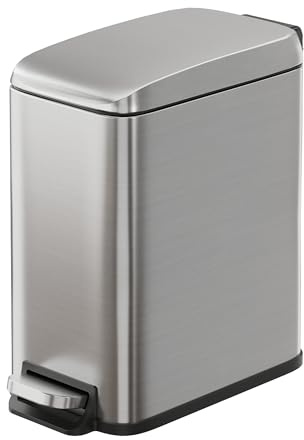 WLIVE Bathroom Bin 5 Litre, Small Slim Pedal Bin with Lid | Stainless Steel Bin for Bedroom, Toilet and Office, Soft-Close, Silver
