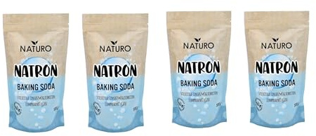 Naturo Natron Pulver 4x500g – Vielseitig für Reinigung, Haushalt und Küche – Hautfreundlich & Ungiftig – Natron Pulver zum Putzen, Backpulver, Waschsoda – Natrium für nachhaltiges