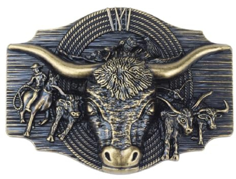 Longhorn tjurhuvud bältesspänne för män tull ryttare cowboy bältespänne tribal nötkreatur smycken för män, BRONS, L