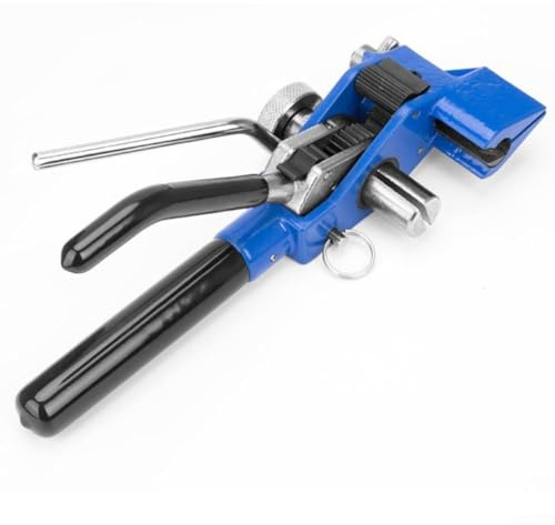 Tensionatore a cricchetto in acciaio inox con taglierina integrata, compatibile con bande da 1/16 a 3/4 pollici, progettato per uso industriale e trasporto