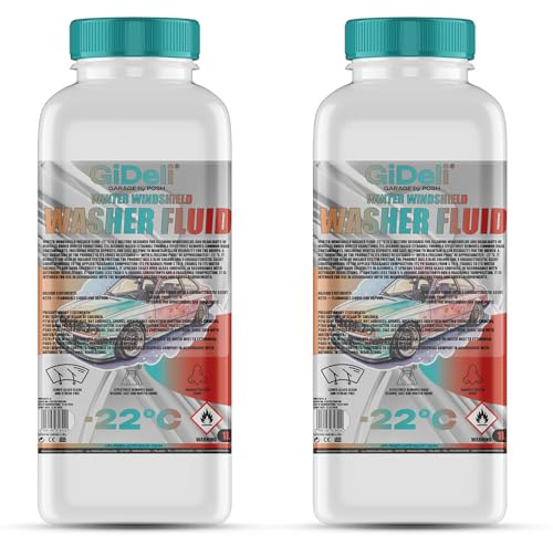 GiDeli Scheibenfrostschutz 2 x 1 L - Gebrauchsfertig bis -22 Grad | Eine Flasche im Auto, eine im Regal, löst Streusalz und Schneematsch, trocknet ohne Schlieren