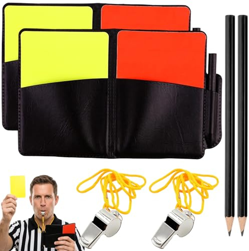 Gubilacrum Referee Cards, Professional Sports Match Equipment with Red and Yellow Cards, Quick Card Retrieval During Matches, Two Leather Cases with Two Whistle Lanyards and Two Pencils