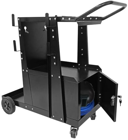 Garvee 3-Tier Welding Cart, Heavy Duty Welder Trolley with Tank Storage, 180 kg Capacity, 360° Swivel Castors and Safety Chains, for MIG, TIG, ARC, MMA and Plasma Cutter