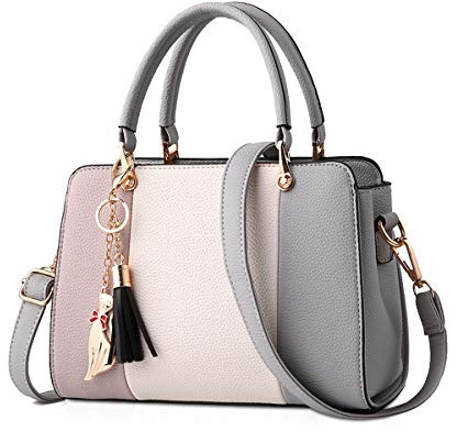 NICOLE & DORIS Damen Handtaschen Quasten Taschen Reißverschluss Schultertaschen Einkaufstasche Umhängetasche für Damen PU Leder Tasche Mit Anhänger Grau