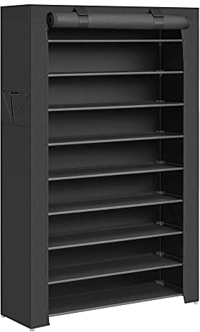 SONGMICS Schuhregal mit 10 Ebenen, 28 x 88 x 160 cm, Schuhschrank, Schuhaufbewahrung, mit staubdichtem Überzug, Schuh-Organizer, für High Heels, Sportschuhe, Metallgestell, schwarz RXJ36HV1