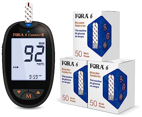 FORA 6 Connect Medidor de Glucosa en Sangre con 150 Tiras Reactivas para Glucosa | Monitoreo Preciso y Bluetooth