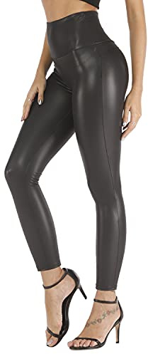 Sghenr Women's Faux Leather Leggings Plus Size Girls High Waisted Stretch PU Leather Yoga Tight Pants(Black,2XL)
