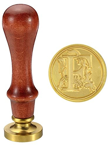 PATIKIL Alfabet F Wax Lacre Sigillstämpel, Initial Bokstav Försegling Vax Sigill Klassisk Retro Avtagbar Mässing Huvud Trähandtag Kuvertkort, Stil 2