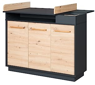 roba Wickelkommode 'Lenn' - mit abnehmbarem Wickelansatz - Inkl. offenen Fächern & Drehtüren - Anthrazit/Holzdekor 'Artisan Eiche'