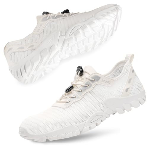 SOBASO Wasserschuhe für Damen und Herren, schnelltrocknend, Schwimmen, Strand, Aquaschuhe für Wassersport, Tauchen, Wandern, Segeln, Reisen, Farbe: Weiß, 14.5 Women/13.5 Men