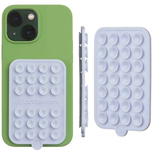 OCTOBUDDY Silikon självhäftande hållare med sugkopp för telefon | Dubbelsidig, handsfree, starkt grepp för selfies och videor, kompatibel med iPhone och Android, 6,35 x 9,5 cm, ljusblå