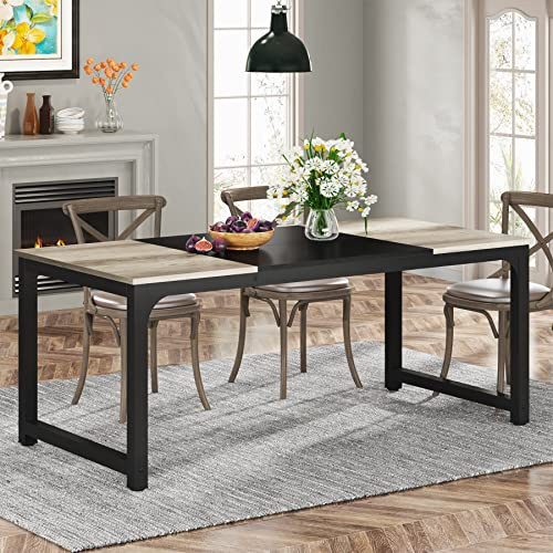 Tribesigns Tavolo da pranzo industriale da 180,3 x 80 cm, per 6-8 persone, tavolo da pranzo rettangolare per sala da pranzo, cucina, soggiorno, con gambe in metallo resistente (Grigio vintage)