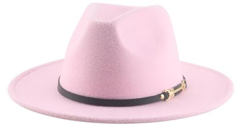 SOYNIA Fedora Trilby Filzhut Hut Fedora-Hut Für Damen Bandgürtel Filzhüte Für Herren Breite Krempe Hochzeit Damenhut 56–58 cm Rosa