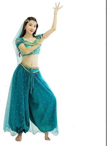 Prinzessin Jasmin Kostüm For Erwachsene Aladdin Verkleidung Halloween Rollenspiel Bauchtanz Set(L)