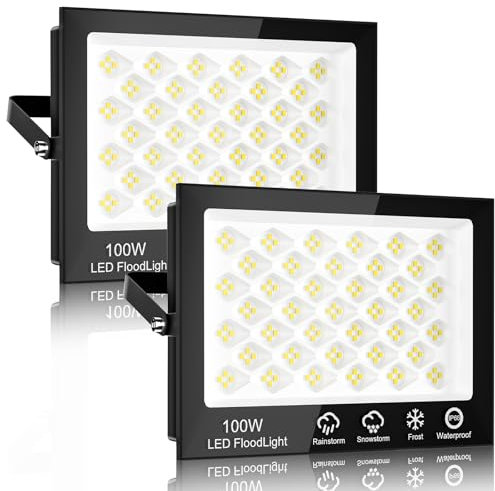 Sararoom 100W LED Flood Light Outdoor - 10000LM Outside Security Lights, 6500K Daylight White Floodlight with 156 LED Beads, IP66 Waterproof LED Spotlight for Garden Balconie Garage Warehouse
