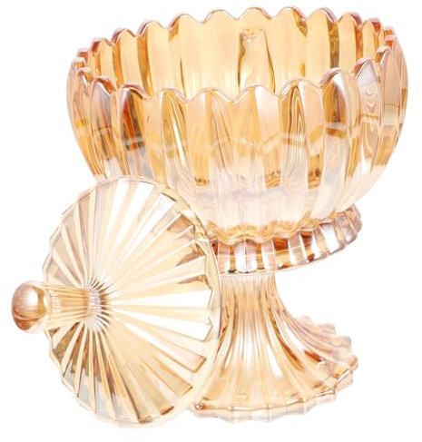 COLLBATH Pot De Rangement en Verre Texturé Ambre avec Couvercle Scellé, Récipient De Stockage Décoratif pour Bonbons Et Bijoux, pour Maison Et Bureau, Grand Modèle