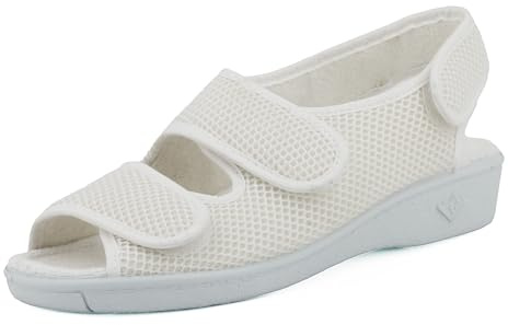 JOMIX Pantoufles Femme Ouvert avec Scratch Chaussons Diabétiques Confortable Sandales Orthopédiques Fabriqué en Espagne, ES2501, Blanc, 38 EU