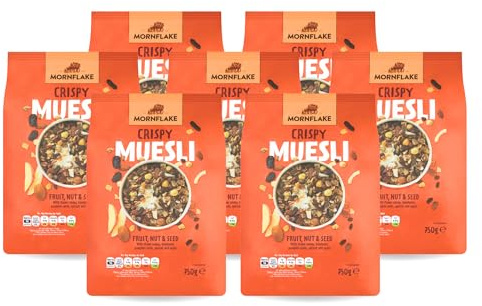 Mornflake - 7x 750g Extra Crispy Fruit, Nut & Seed Muesli No Added Sugar. Vegan, Healthy, High Fibre Breakfast Cereal With Raisins, Dates, Apricots, Apple, Coconut, Nuts & Seeds. (Pack of 7)