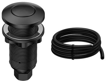 ANWOLL Air Activated Sinktop Switch Push Button for Garbage Disposal, Matte Black with Air Hose, Long Brass Cover
