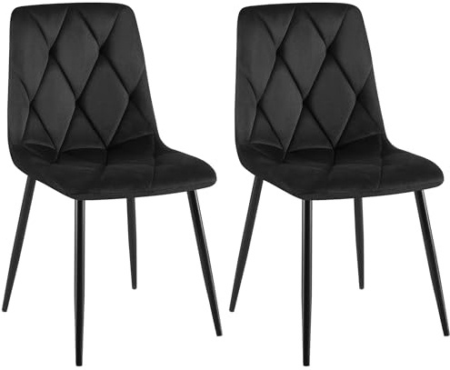 CLP Lot de 2 chaises de Salle à Manger Clairton, Chaise de Cuisine rembourrée avec revêtement matelassé, supportant jusqu'à 150 kg, Couleur:Noir, Matériel:Velours