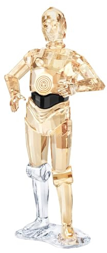 Swarovski Star Wars C-3PO, Kristallfigur mit 476 Facetten in Goldfarbenem und Klarem Kristall, Goldenem Körper, Schwarzen Details und Silberner Bein-Akzentuierung, Größe: 11.3 x 4.3 x 5.4 cm