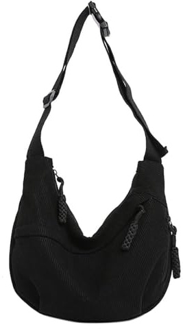 XFSRG Umhängetasche Damen Cord Crossbag Halbmond Kord Schultertasche Umhängetasche mit Verstellbarem Gurt für Reisen Arbeit Uni（Schwarz）