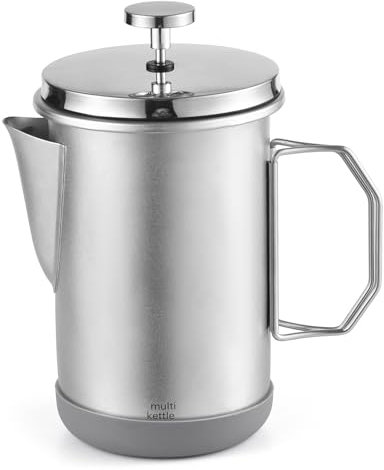 Natudeco Cafetera French Press, prensa de café con aislamiento de acero inoxidable de 304 grados, prensa francesa de campamento 1L, mango plegable para exteriores, té, cocina, (Plata)