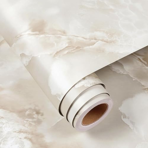 FunStick Självhäftande tapet marmorutseende bänkskiva köksfolie bordsfolie krämfärgad beige brun onyx marmor tapeter för vägg vattentät marmor självhäftande film kök möbelfolie marmor skåp 30 cm x 5 m
