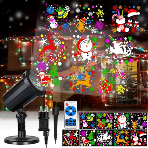 Proiettore di luci natalizie con telecomando e cavo da 5 m, proiettore di luci natalizie per esterni e interni, lampada natalizia per illuminazione decorativa da giardino e casa