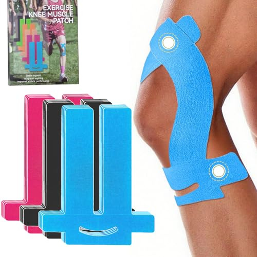 NEUJUS Kinesiologie Tape Knie, vorgeschnitten, 12 Stück, Baumwolle, Schmerzlinderung & Muskelunterstützung, wasserfest, atmungsaktiv, Sport & Physiotherapie (12Stück(4schwarze+4blau+4rosa))