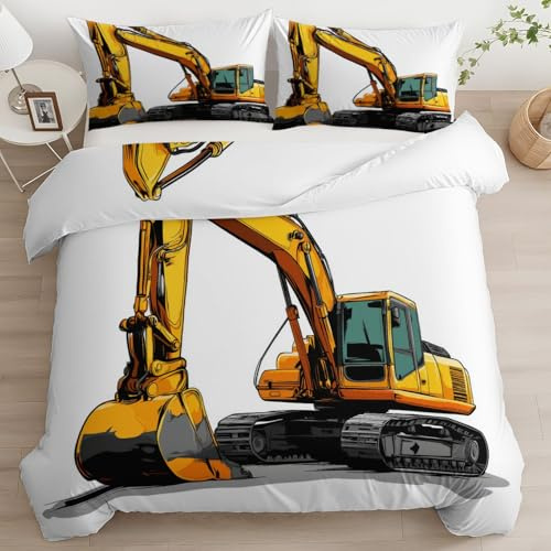 Générique Housse de Couette Pelle Mécanique De Dessin Animé 90 x 200 cm avec Taies d'oreiller 65x65 cm, Parure de Lit Réversible Blanc Microfibre Linge de Lit 1 Personnes