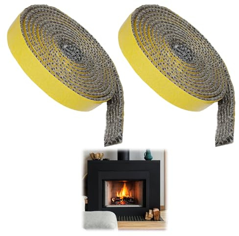 Aihoom 2pcs Junta Autoadhesiva para Chimenea, 3mm x 1cm x 2m, Cinta de Sellado para Estufas de Leña, Resistente al Calor, Aislamiento y Sellado de Alta Temperatura para Puertas y Tubos