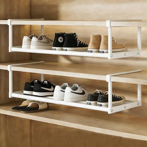 FARYODI Organizador de zapatero ajustable de 40 a 70 cm, organizador de estantes debajo del armario para almacenamiento, ropa y organización en cocinas (blanco)