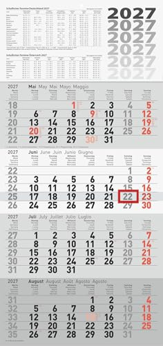rido/idé Calendrier 4 mois 2027 - Gris - 300 x 630 mm