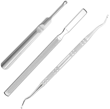 YIPFEN Set Manicure 3 Pezzi Lima per Unghie 4 Lati 13 cm Acciaio Inossidabile 9 cm Strumento per Cuticole e Pulizia Orecchie Professionale per Unghie Incarnite Antiruggine