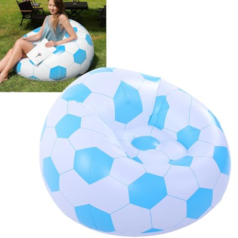 lvifloae Fauteuil Gonflable en Forme de Ballon de Football, Pouf Gonflable Portable pour Adultes et Enfants, canapé Gonflable en PVC pour intérieur et extérieur (Bleu, 110 x 110 x 85 cm)