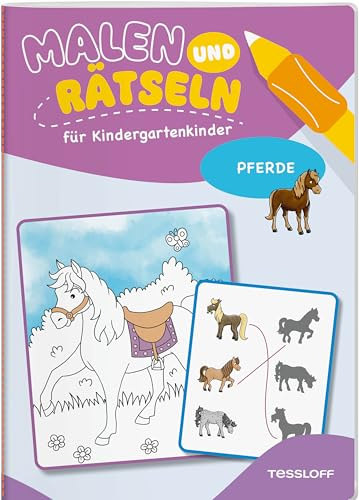 Malen und Rätseln für Kindergartenkinder. Pferde: Suchen, Zählen, Zuordnen, Verbinden für Kinder ab 3 Jahren (Mal- und Rätselbücher)