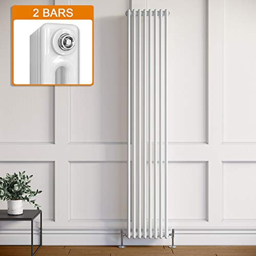 ELEGANT Traditional Vertical Radiator Double White Cast Iron Style 2 Column Radiator for Bathroom/Living room/Kitchen 1800 x 370 mm