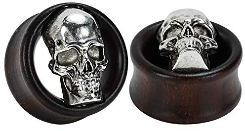 COOEAR Ebenholz Holz Metall Schädel Stil Messgeräte für Ohren Piercing Körperschmuck Tunnel Plugs 1 Paar Verkauf 5/8