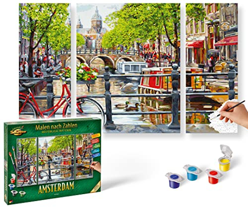 Schipper 609260812 Malen nach Zahlen - Amsterdam - Bilder malen für Erwachsene, inklusive Pinsel und Acrylfarben, Triptychon, 50 x 80 cm