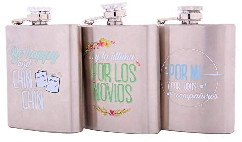 Lote de 30 Petacas de Metal Frases Divertidas (Precio Individual) - Petacas Detalles Originales Invitados de Bodas, Regalos Comuniones y Recuerdos para Cumpleaños Infantiles