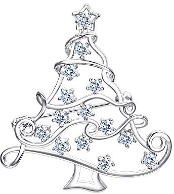 EVER FAITH Weihnachtsbaum Brosche Weihnachten Christmas Tree Pin mit kleinen Sternen baumelnden Kristall Silber-Ton
