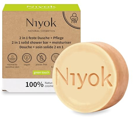 Niyok® 2-in-1 Feste Dusche + Pflege Green Touch (80g) • Naturkosmetik Duschseife • Festes Duschgel für alle Hauttypen • Vegane Seife für Körper & Hände • Plastikfrei & Vegan